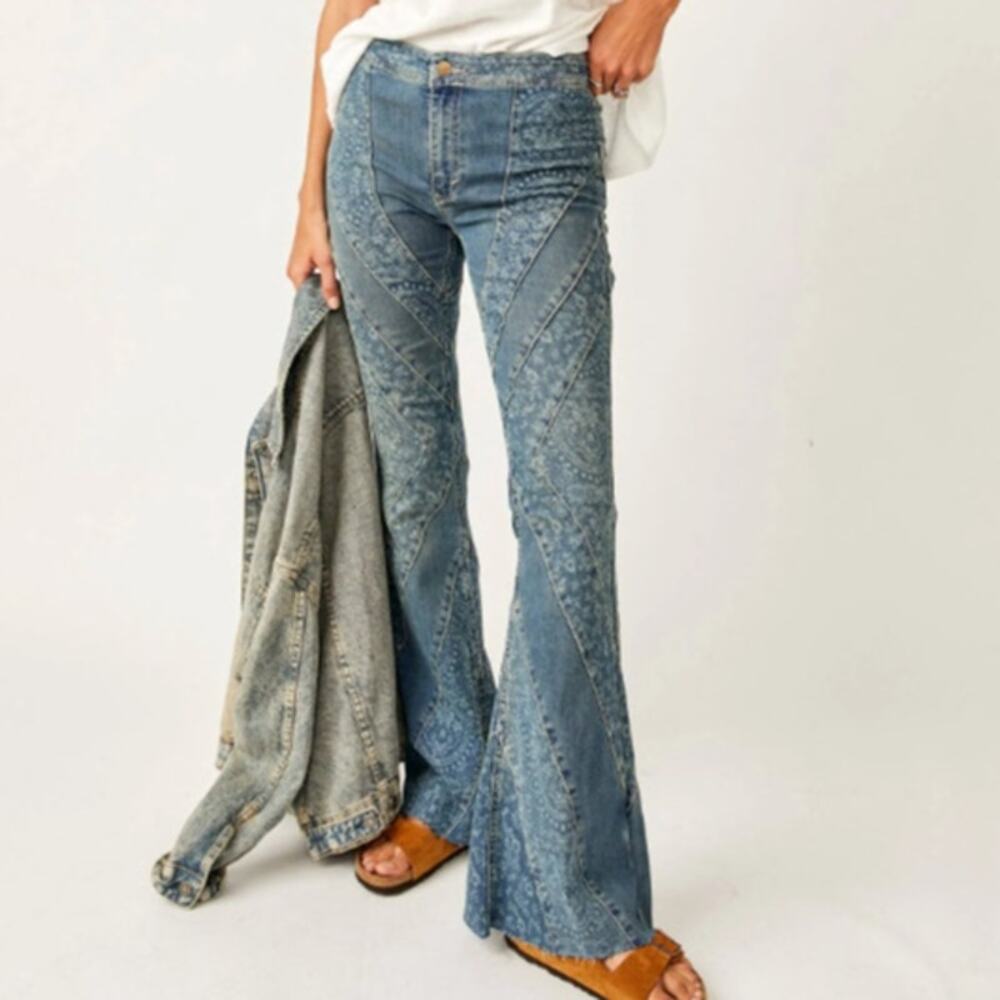 We The Free Mermaid Mid Rise Flare Jeans Womens 25 Blue Denim Pants Retro Boho